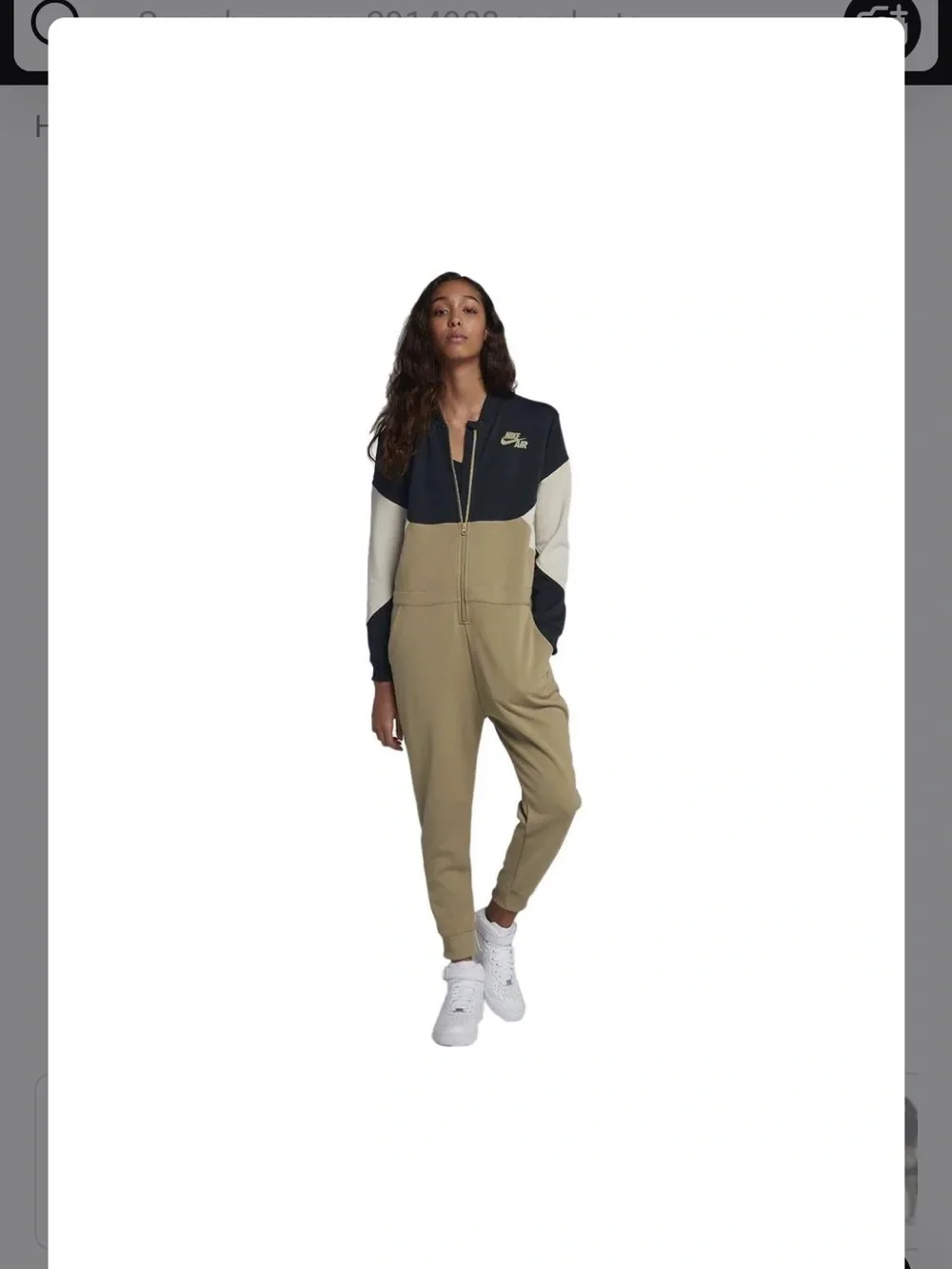 Nike Colorblock Zip-Front Jumpsuit in Olive, Black & Cream